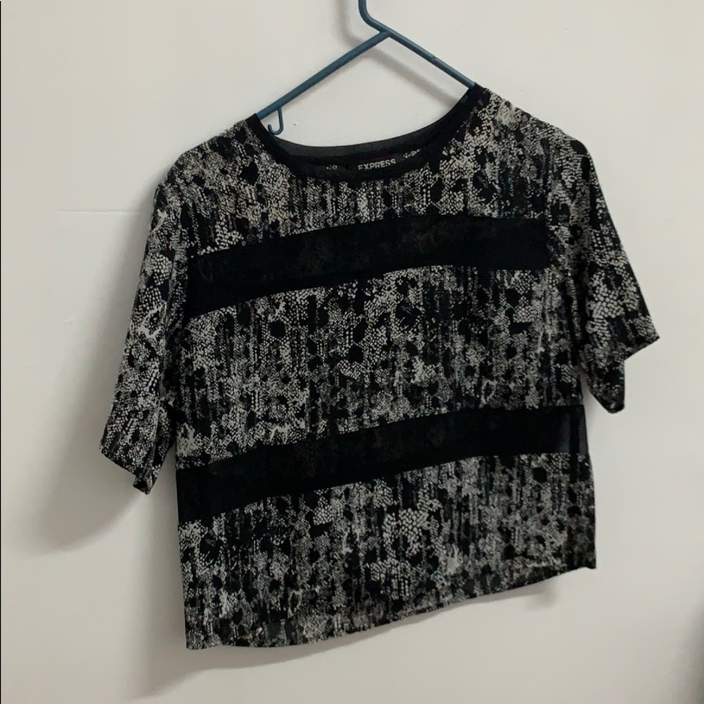 Boxy loose snakeskin and mesh top